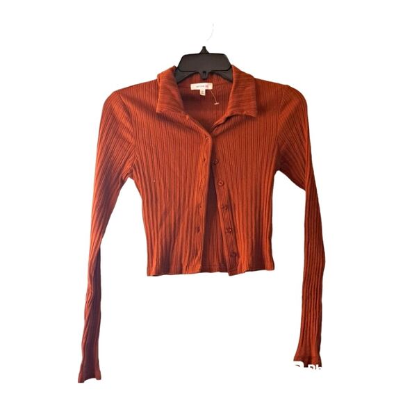 Better Be Ribbed Button Up Long Sleeve Cropped Top NWOT Size: M - Picture 1 of 11